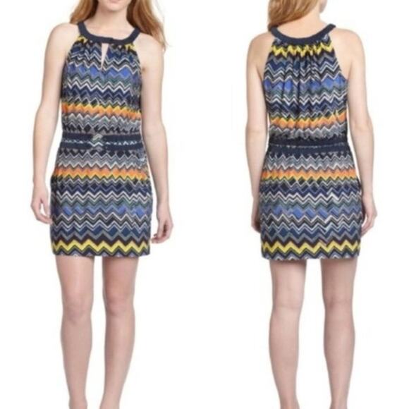 BCBGMaxAzria | Zig Zag Colorful Keyhole Minidress - Picture 1 of 7